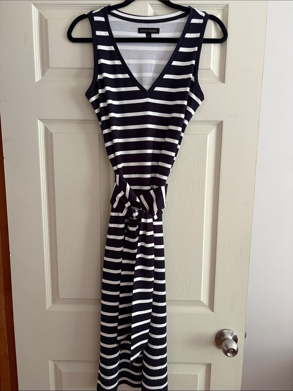 Banana Republic Navy & White Striped Maxi Dress with Tie Waist XS